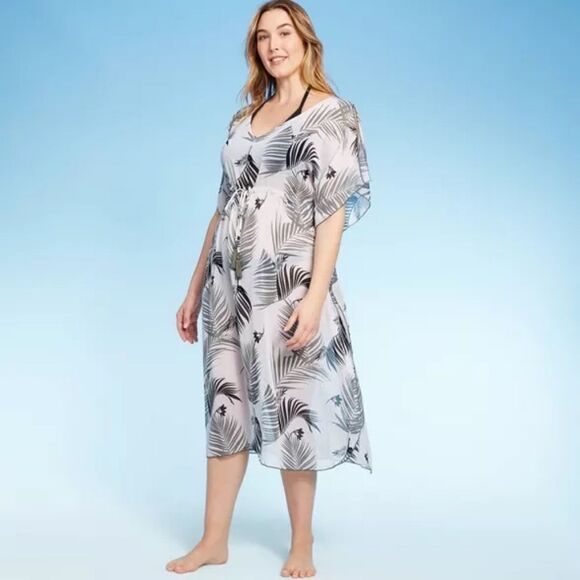 Women's New Swimsuit Coverup - Botanical Print Midi  Dress M - Picture 1 of 5